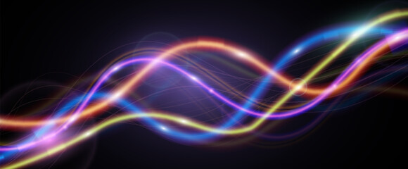Light trails violet and blue line.Abstract background speed effect motion blur night lights.	

