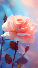 Blooming rose on a pastel background, in the style of visual aesthetic, creative concept - 714098791