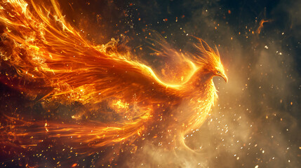 A magnificent stylized phoenix bird. Rebirth concept and symbol. - obrazy, fototapety, plakaty