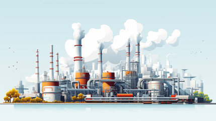 Nuclear power generation plant Factory concept, highly polluting factory with smoke tower and gas pipeline.