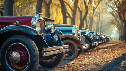 Fotobehang Polished vintage cars in a row, side view © Adrian Grosu