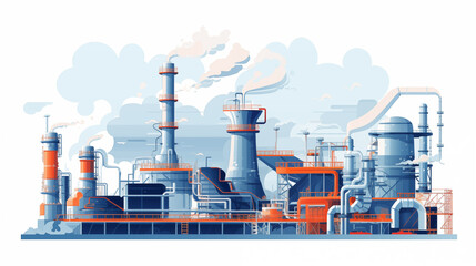 Nuclear power generation plant Factory concept, highly polluting factory with smoke tower and gas pipeline.