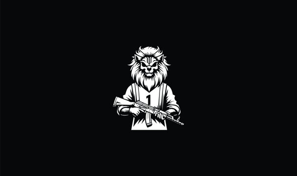 black and white image of a person ghost of lion, logo, military
