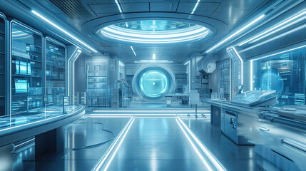 Modern Medical Research Laboratory workplace. Scientific Lab Biotechnology Development Center Technology. Ai generates.