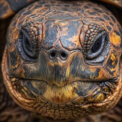 A close-up photo of a turtle. Macro portrait of a turtle.