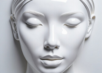 white glossy latex mask of a beautiful woman, white glossy, latex surface in the shape of a human face