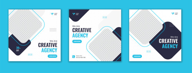 Set of creative corporate social media post design, editable business template for digital marketing - obrazy, fototapety, plakaty