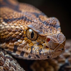 A close-up photo of a viper. Macro portrait of a viper.