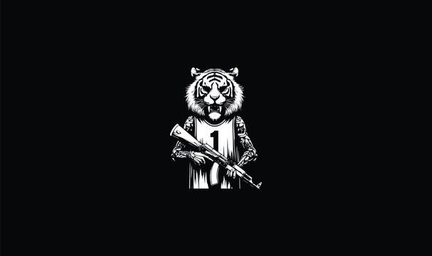 fires lion ghost with holding in hand ak 47, logo, art, military, concept, symbol, head, tattoo, halloween, human, evil, death, 