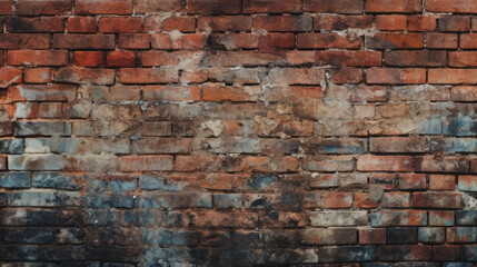 Brick wall background, dusty colorful grunge texture or pattern for design. Generative ai