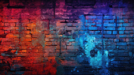 Brick wall background, electric colorful grunge texture or pattern for design. Generative ai