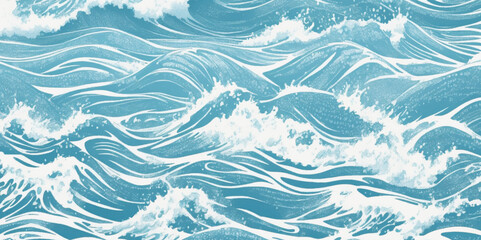 Obraz premium Vector ocean wave line blue and white background. Ocean sea art with natural template. Seamless soft blue ocean pattern wave water background.