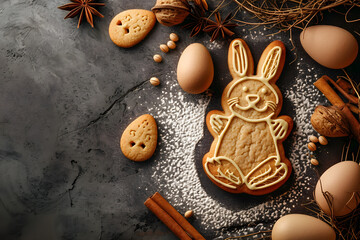 Fototapeta na wymiar Easter cookie shape of bunny rabbit. Happy Easter Day Background.