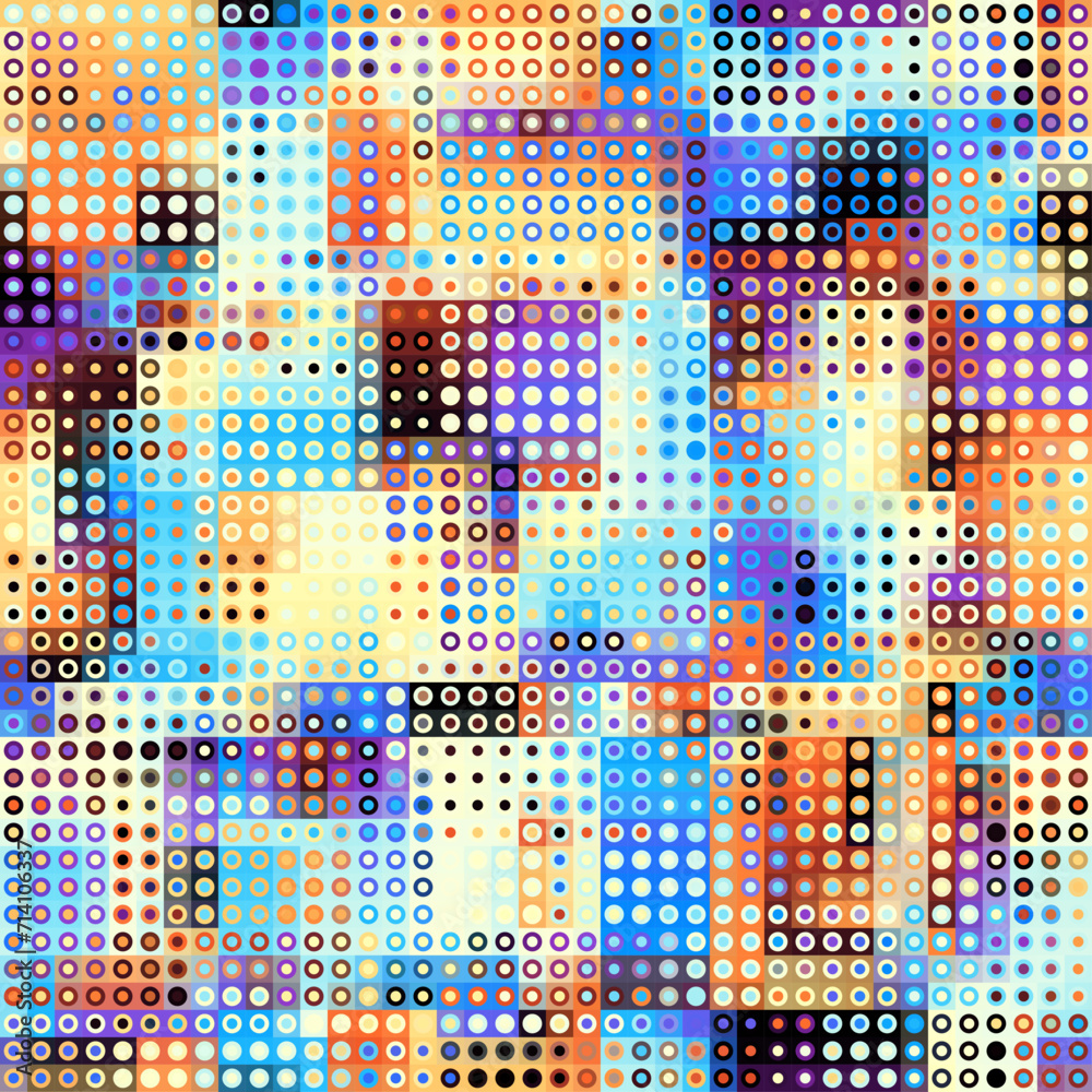 Fototapete Seamless geometric vector pattern. Dots overlay style. Abstract background pixel art texture