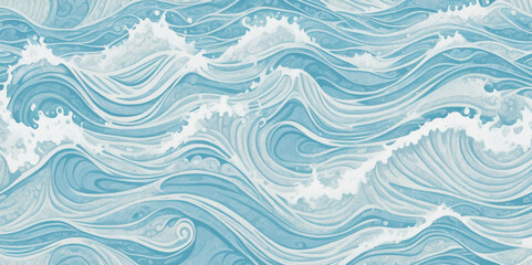 Obraz premium Abstract vector ocean wave soft blue and white background. Seamless pattern with blue waves.