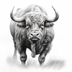 Pencil sketch cute buffalo animal drawing image Generative AI