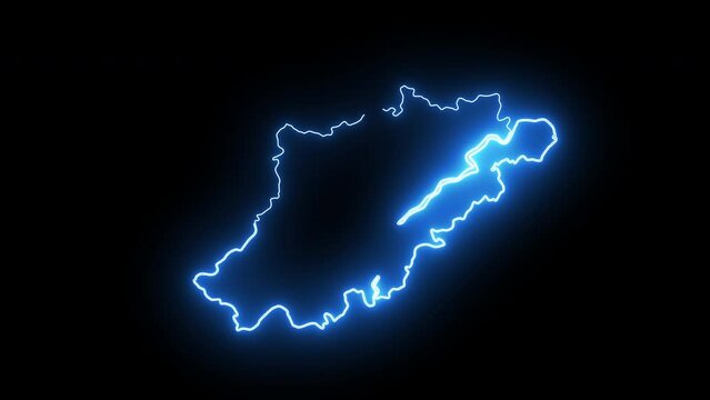 Animated map of the city of Hangzhou in China with a glowing neon effect