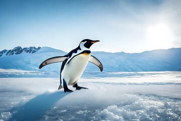 Fototapeta premium Emperor penguin in polar regions in winter.