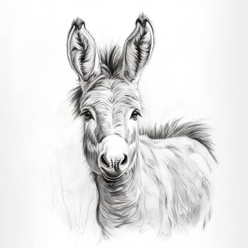 Pencil sketch cute donkey animal drawing image Generative AI