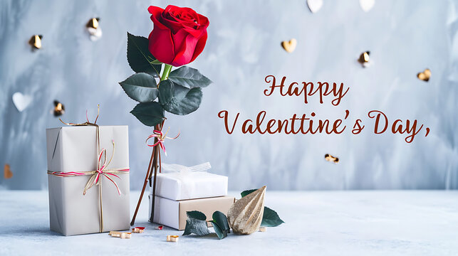 White elegant banner for Valentines day with typography "Happy Valentine's day" in golden text. While elegant sleak degin banner of valentine's day. Perfect background for valentine's day date.
