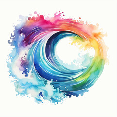 Watercolor water Rainbow wave splash on white background 