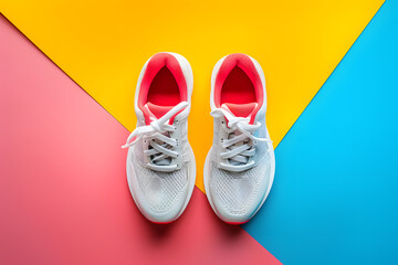 Pair of sport shoes on colorful background. - obrazy, fototapety, plakaty