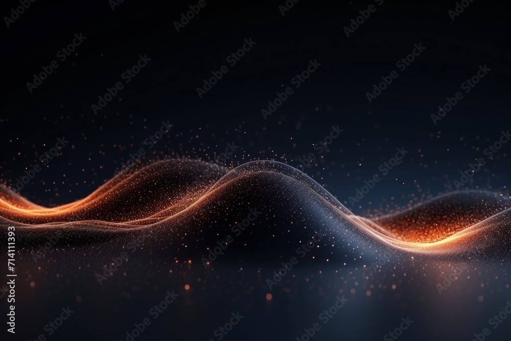Poster dynamic digital wave background with dots and particles.