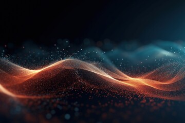 Dynamic digital wave background with dots and particles.