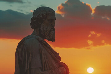 Fototapeta premium socrates statue and sunset cinematic