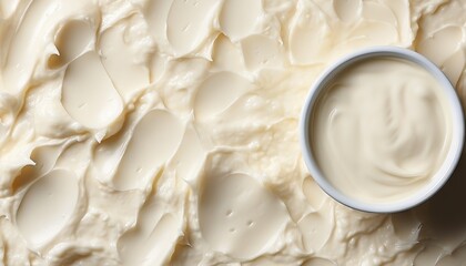 Whipped butter in a bowl, close-up shot. Country product. Sandwich base. Concept: gastronomic fermented milk ingredient, catering - obrazy, fototapety, plakaty