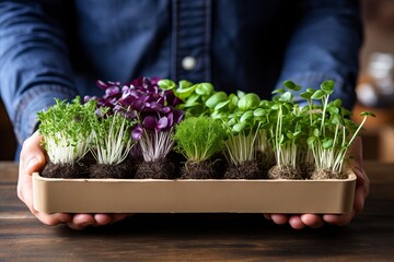 Delicate and nutrient rich microgreens a captivating display of vibrant colors and textures