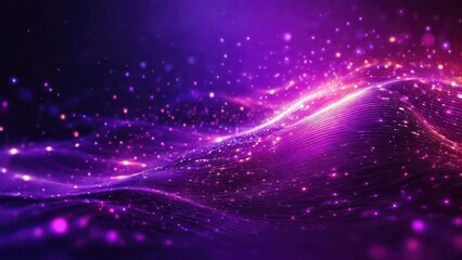 Fototapeta na wymiar Abstract bright purple background pattern of flying lines of dots and glowing circles of futuristic digital energy magical bright particles, generative, AI