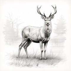 Pencil sketch deer standing natural image Generative AI