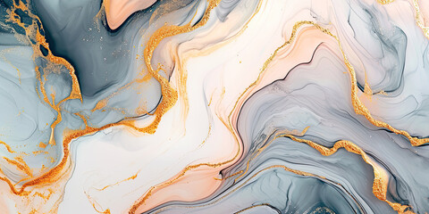 Abstract marble background, Gray and peach, agate texture with thin gold veins. - obrazy, fototapety, plakaty