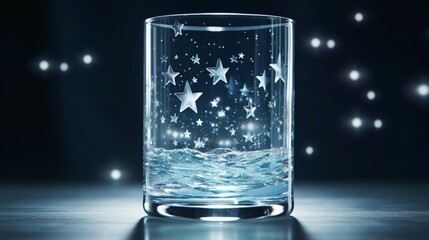 A shinny stars view inside a glass of water - Generative AI