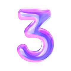 3D holographic digit three, perfect for celebrating victories and birthdays, rendered in a modern futuristic style