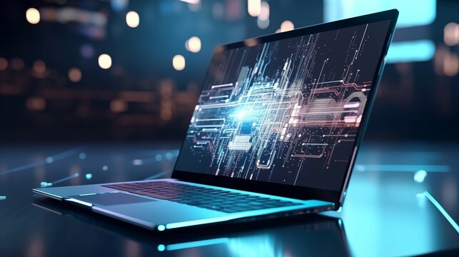 A binary code displayed on a laptop screen