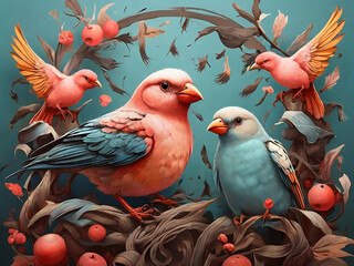 Colorful Bird Art color generative AI Photo