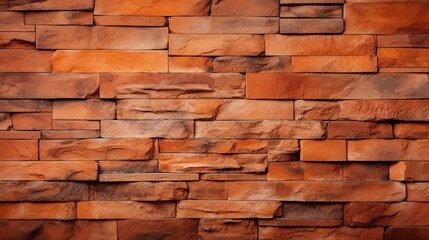 Orange stone wall. Bright brown rock texture. Red faceted stone wall background for design