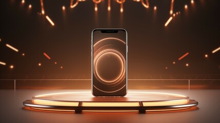 Fototapeta premium A smartphone display on a stage podium. 