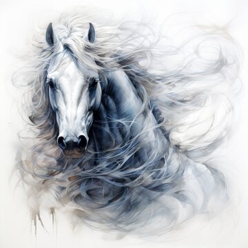 Pencil sketch horse spectral ghostly pictures Generative AI