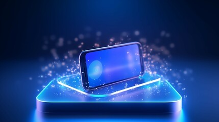 A smartphone display on a stage podium. 