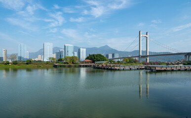 Fototapeta na wymiar Huahai Park and Fuzhou Financial District Urban Skyline, Fujian, China