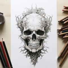 Pencil sketch forest human head skeleton image Generative AI