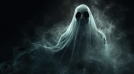 Scary halloween ghost made with Ai generative technology - obrazy, fototapety, plakaty