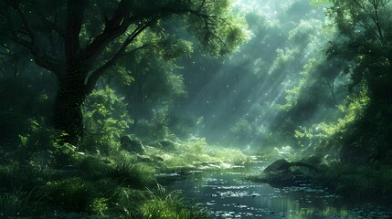Whispering Secrets - Captivating Digital Painting of a Hidden Forest Haven - obrazy, fototapety, plakaty