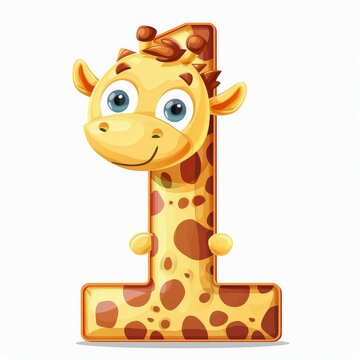 A digit '1' shaped as a playful giraffe character, suitable for children's educational content, isolated on white background 