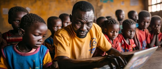 Teacher Conducting a Computer Class in Africa - obrazy, fototapety, plakaty