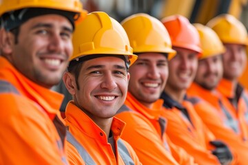 Group of Smiling Construction Workers Wearing Uniforms