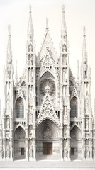 Design and Visual Drawing: Elaborate Gothic Cathedral Exterior with Intricate Details